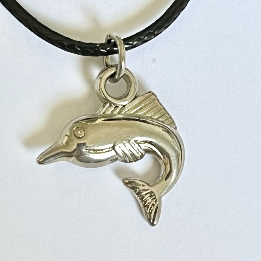 Silver Swordfish Sea Life Necklace Surfer Island Mens Womens Shell 18" Plated